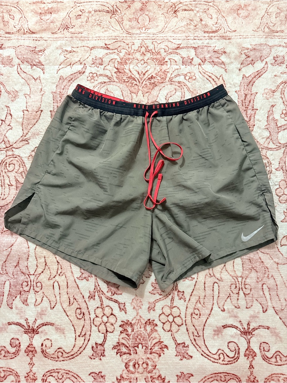 Nike Olive Green Women’s Athletic Shorts with Coral Drawcord